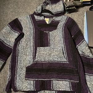 SunSpecs Mexican Poncho Pullover Hoodie Size S  Purple/blue Wool-Poly-Acrylic
